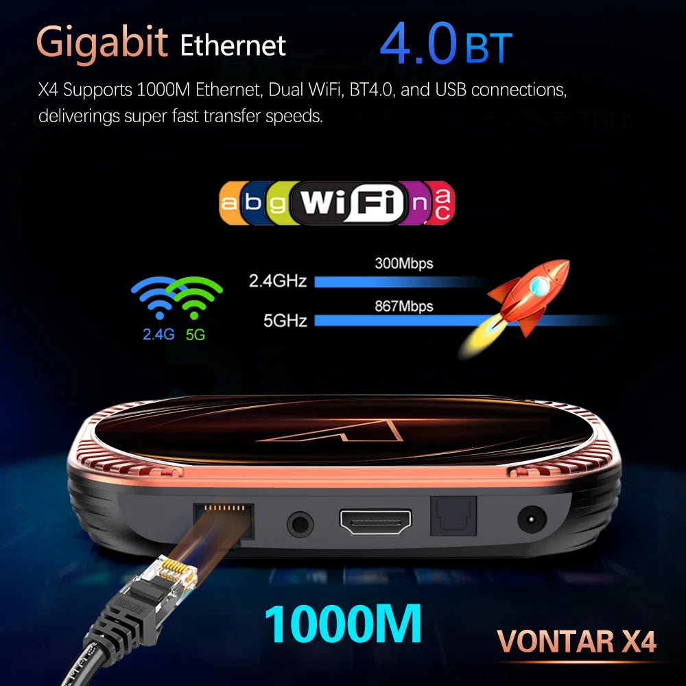 VONTAR X4 Amlogic S905X4 Smart TV Box – Android 11, 4GB RAM, 128GB/32GB/64GB Storage, 4K Media Player, Wifi, BT, AV1