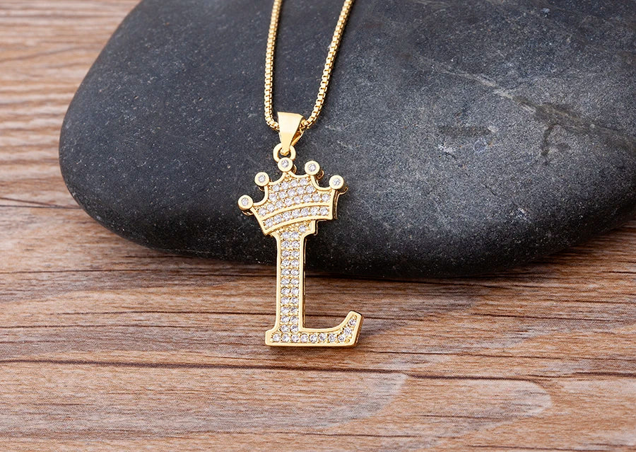 Nidin Luxury A-Z Crown Alphabet Pendant – Copper Zircon Initial Necklace Chain, Hip-Hop Style Jewelry for Men & Women