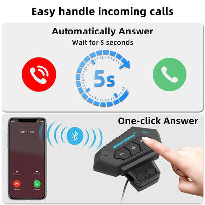 BT12 Motorcycle Helmet Headset - Stereo Bluetooth Earphone, Wireless Hands-Free Mic & Music Player for Motorbike Riders