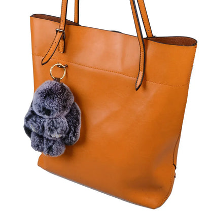 Genuine Rex Rabbit Fur Keychain - Fluffy Bunny Bag Charm and Car Pendant for Women