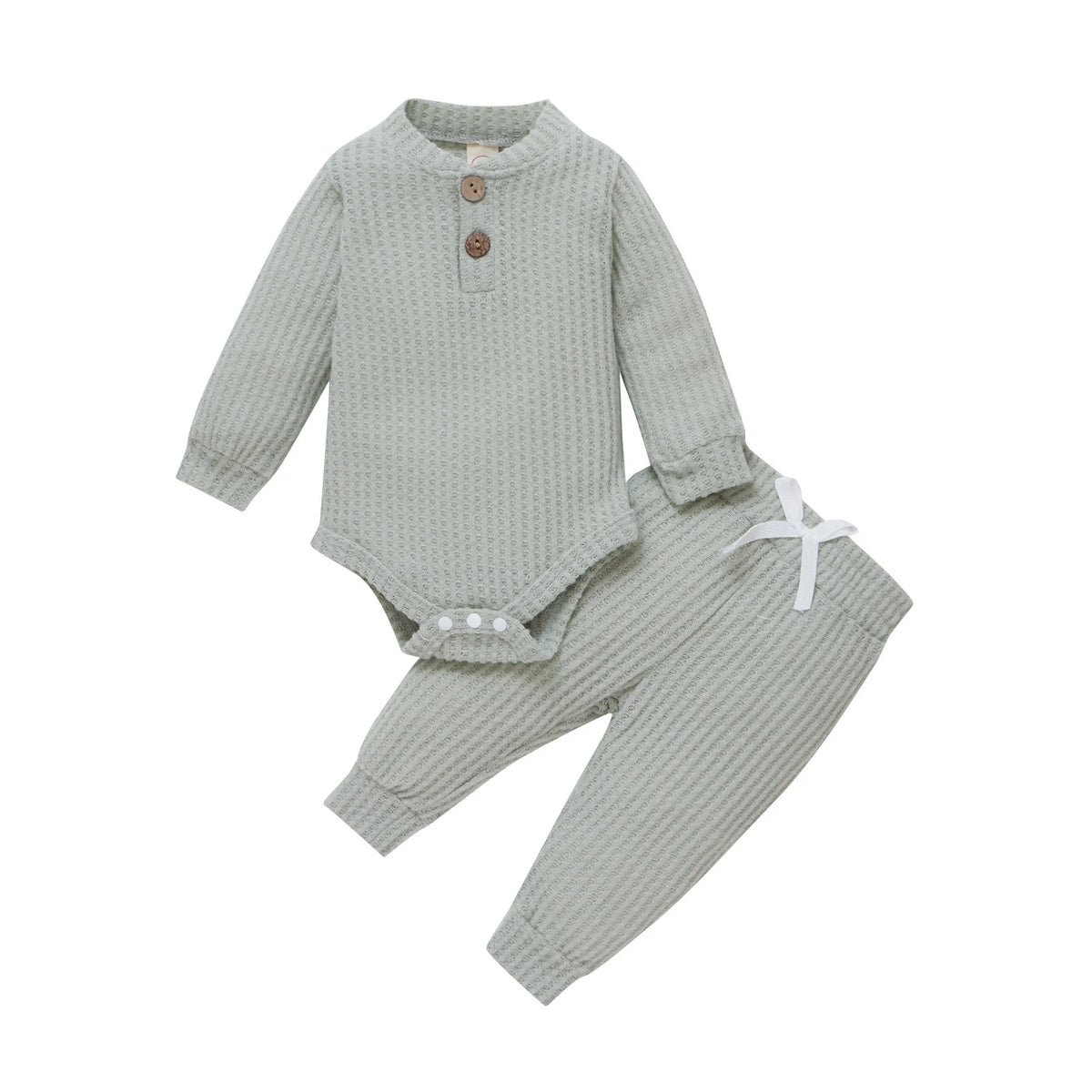 Unisex Baby 2-Piece Outfit Set - Long-Sleeve Ribbed or Plaid Bodysuit with Elastic Pants for Spring & Autumn