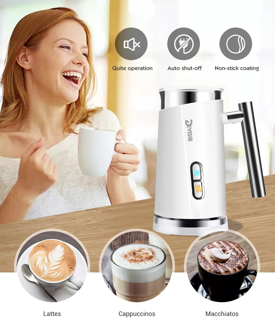 DEVISIB 3-in-1 Electric Milk Frother — 300ml Automatic Hot & Cold Foam Maker for Coffee, Latte, Cappuccino, Macchiato & Hot Chocolate