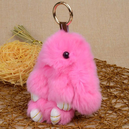 LFPU Genuine Rex Rabbit Fur Bunny Pendant Keychain – Fluffy Bag & Car Charm Jewelry for Women