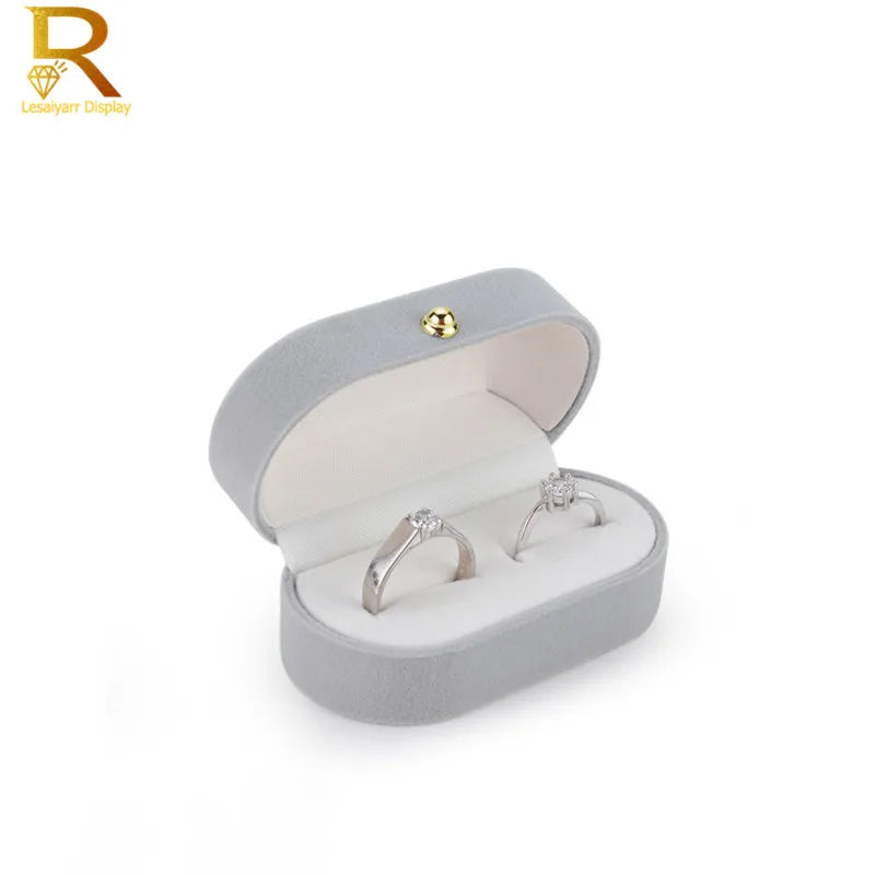 Velvet Jewelry Ring Box — Double Ring Organizer Trinket Box for Wedding & Gift