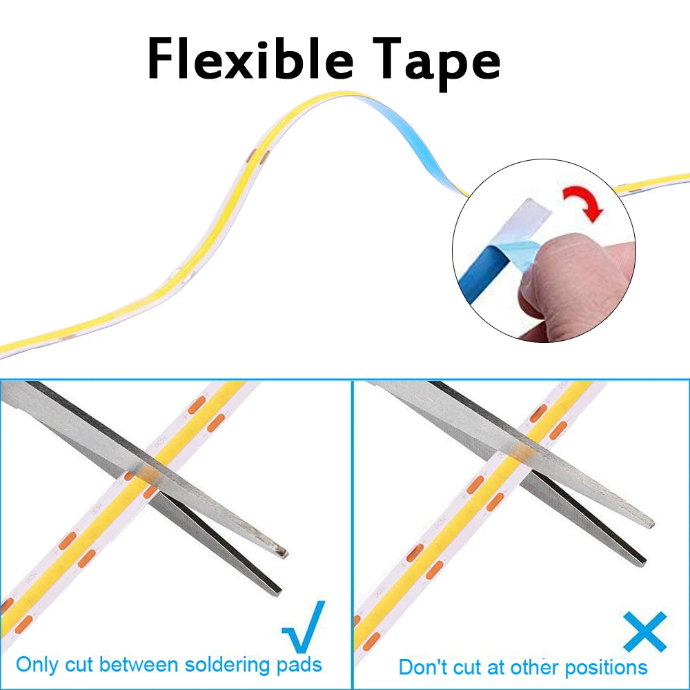 DC 5V USB LED COB Strip Light – High Density 320LED Flexible Tape Lighting in Warm White, Natural White, Red, Blue & Green for Home Decor
