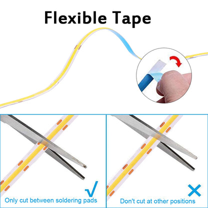 DC 5V USB LED COB Strip Light – High Density 320LED Flexible Tape Lighting in Warm White, Natural White, Red, Blue & Green for Home Decor