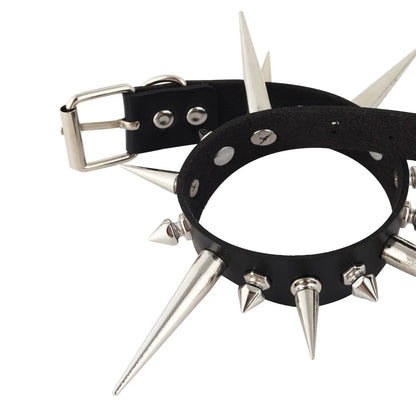 Punk Long Spike Choker – Studded Faux Leather Collar for Men & Women, Goth Rivet Necklace