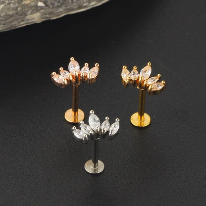 Crystal Flower Tragus Piercing Earring – 16G Cross Cartilage, Helix, Conch, Rook, Lobe & Labret Stud Jewelry