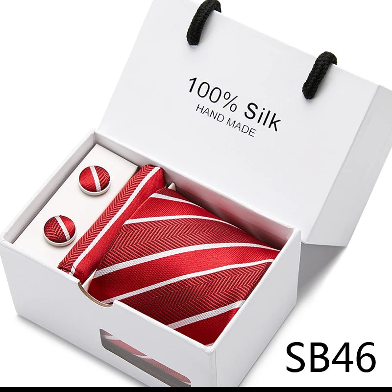 100% Silk Men’s Tie Gift Set - Classic 7.5cm Striped Floral Necktie with Handkerchief for Office, Party & Wedding Formal Wear