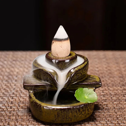 Ceramic Waterfall Incense Burner with Backflow Incense Cones - Home and Office Decor and Housewarming Gift