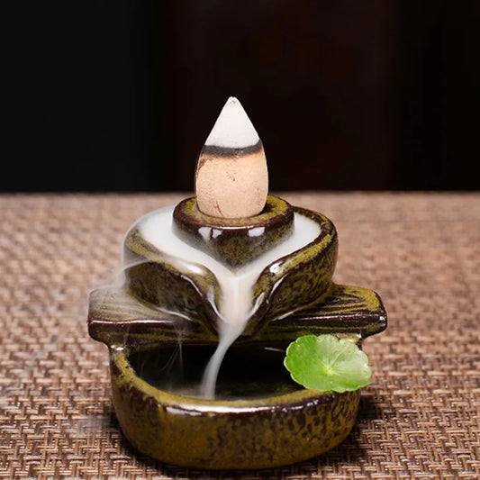 Ceramic Waterfall Incense Burner with Backflow Incense Cones - Home and Office Decor and Housewarming Gift