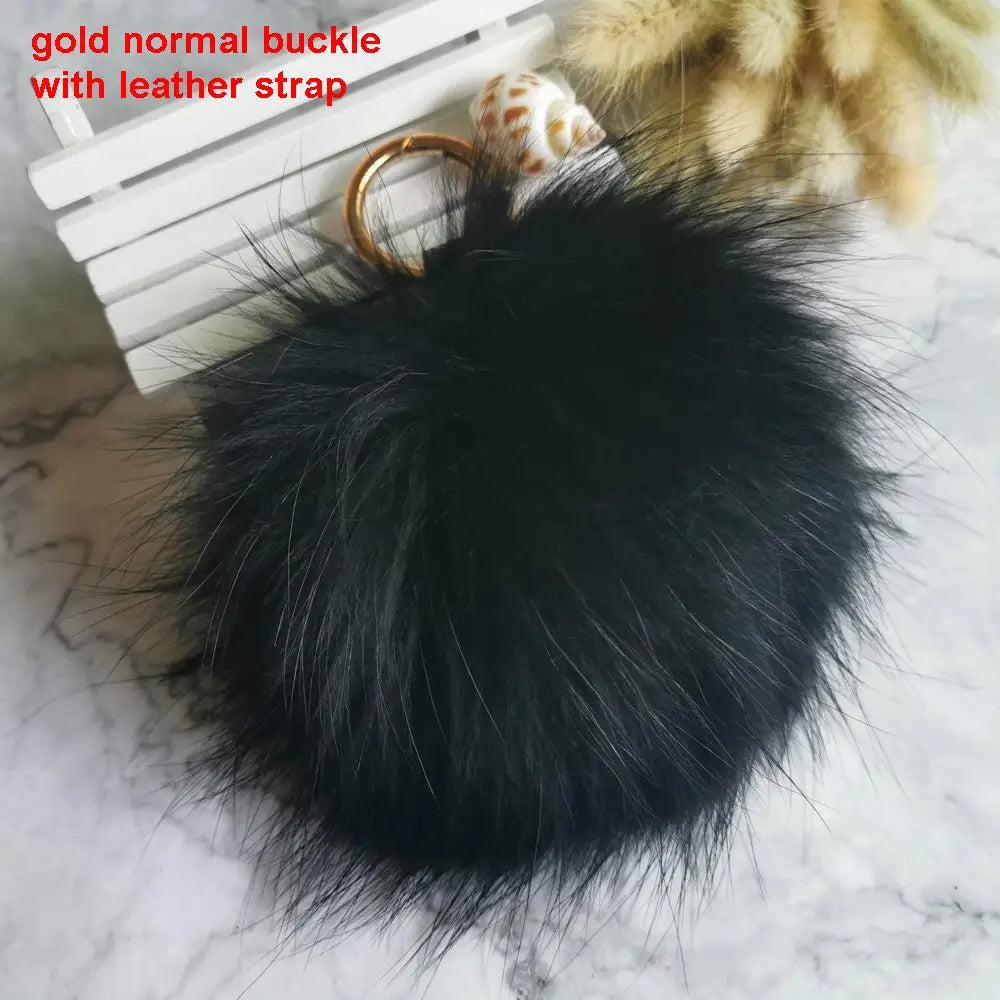 Luxury 15cm Fluffy Real Raccoon Fur Pom Pom Keychain – High-Quality Metal Ring Pendant for Women
