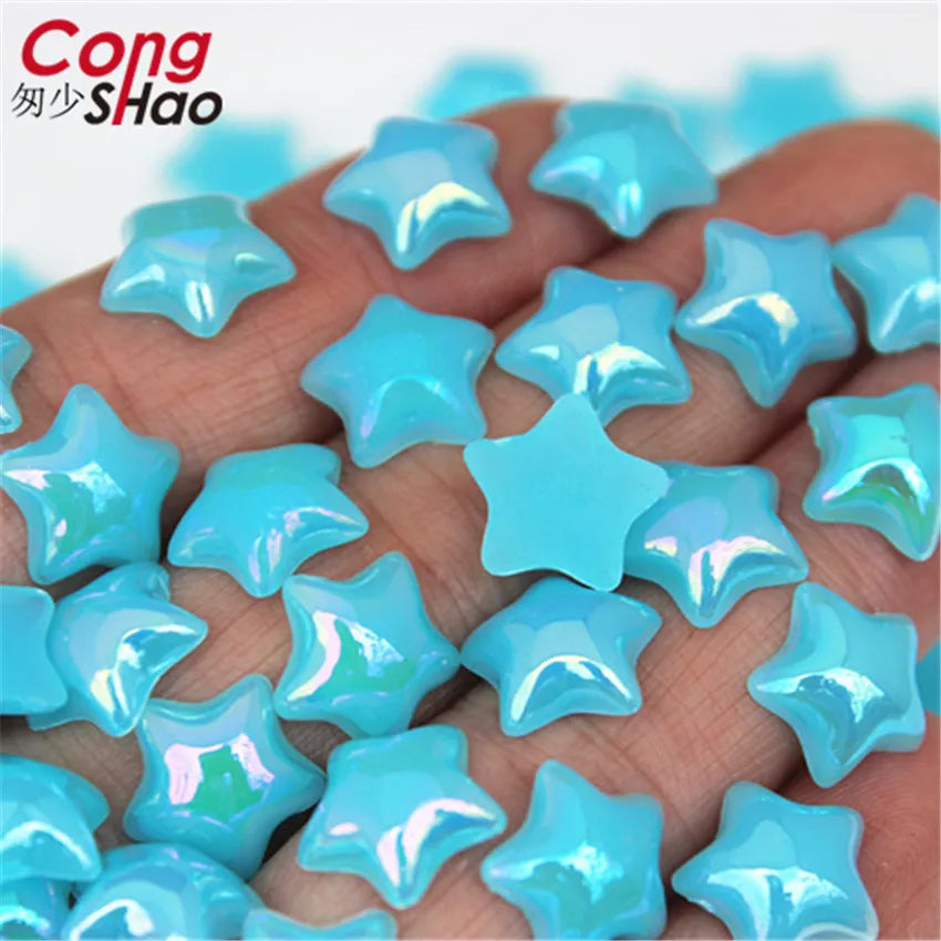 Cong Shao 100pcs 12mm Star AB Acrylic Rhinestones — Flatback Crystals for DIY Clothing & Jewelry Decoration