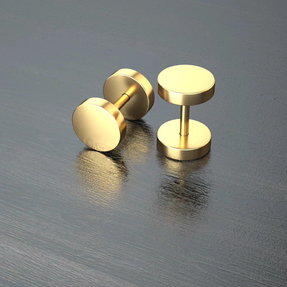 Stainless Steel Stud Earrings & Ear Plugs — Faux Punk Barbell Tunnels, Fake Piercing Gauges for Men & Women Body Jewelry