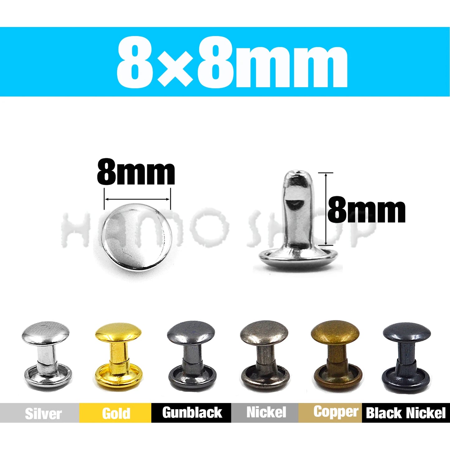 100Set Metal Double Cap Rivets - 5-15mm Round Stud Nails for Leathercraft, Shoes, Bags, Belts, Clothing & DIY Repairs