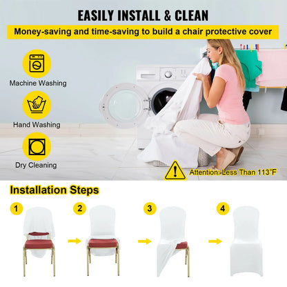 SucceBuy Wedding Chair Covers – 12/30/50/100Pcs White Spandex Stretch Slipcovers for Banquet, Party & Dining