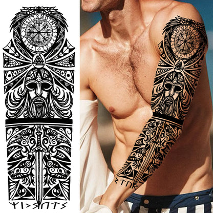 Temporary Tattoo Sleeve - Realistic Full Arm Skull Angel Maori Design Tattoo Sticker for Men & Women