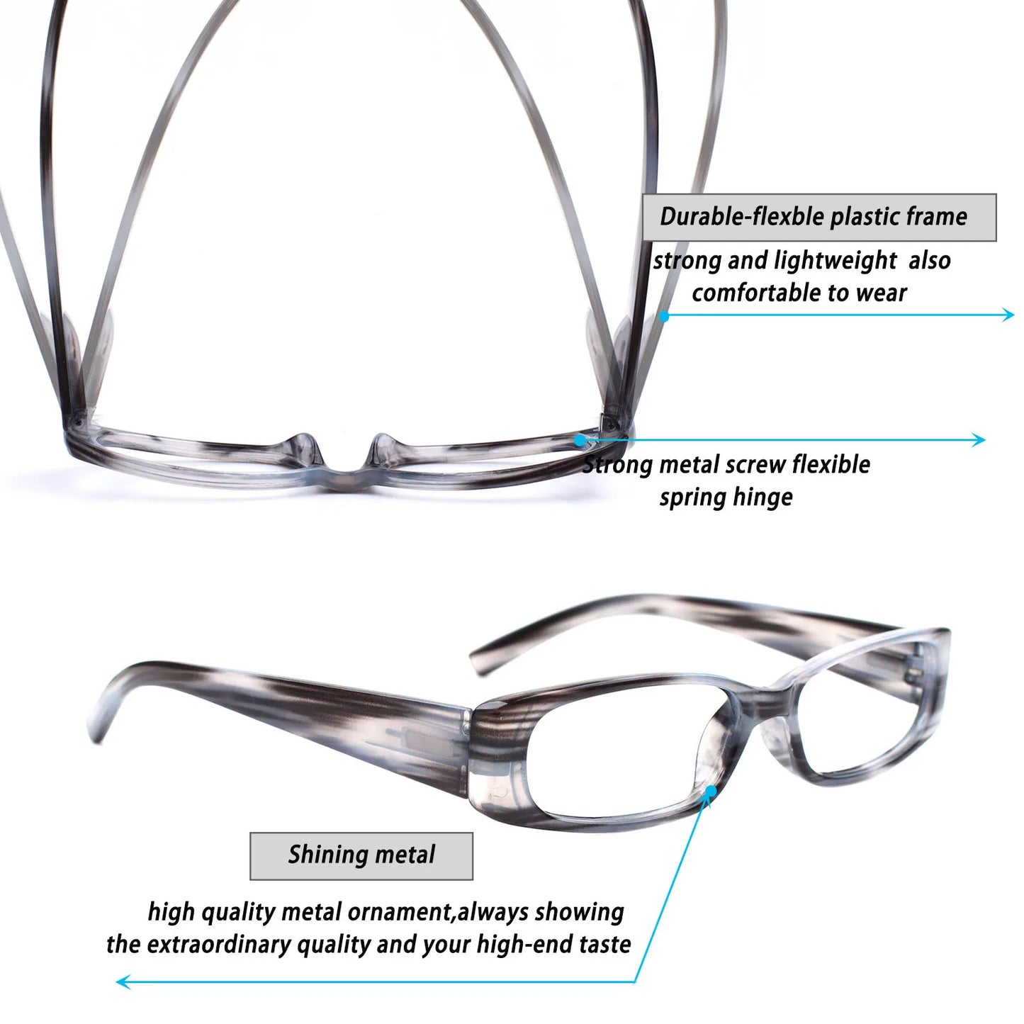 Stylish Small Frame Reading Glasses - Spring Hinge Readers for Men & Women in 6 Color Options