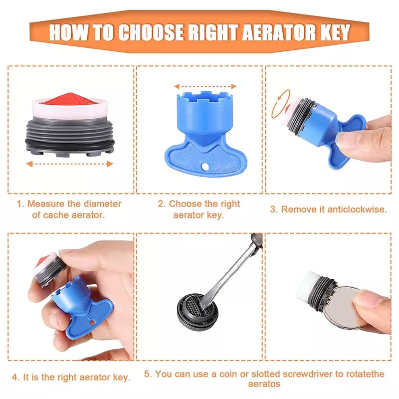 12-Piece Faucet Aerator Set for Cache Aerators with 5-Piece Removal Wrenches - Easy Cache Aerator Maintenance Kit