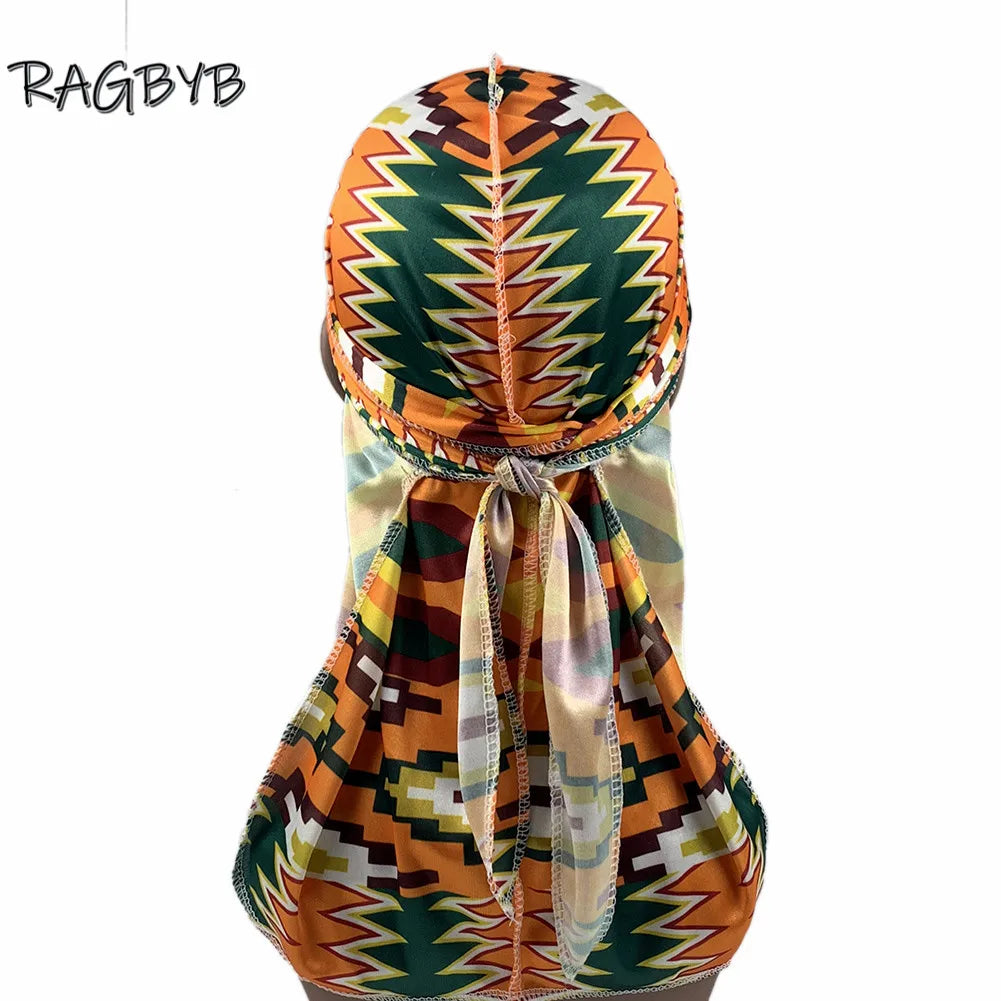 Unisex Ankara Silk Durag - Long Tail Silky Wave Cap Head Scarf for Men & Women