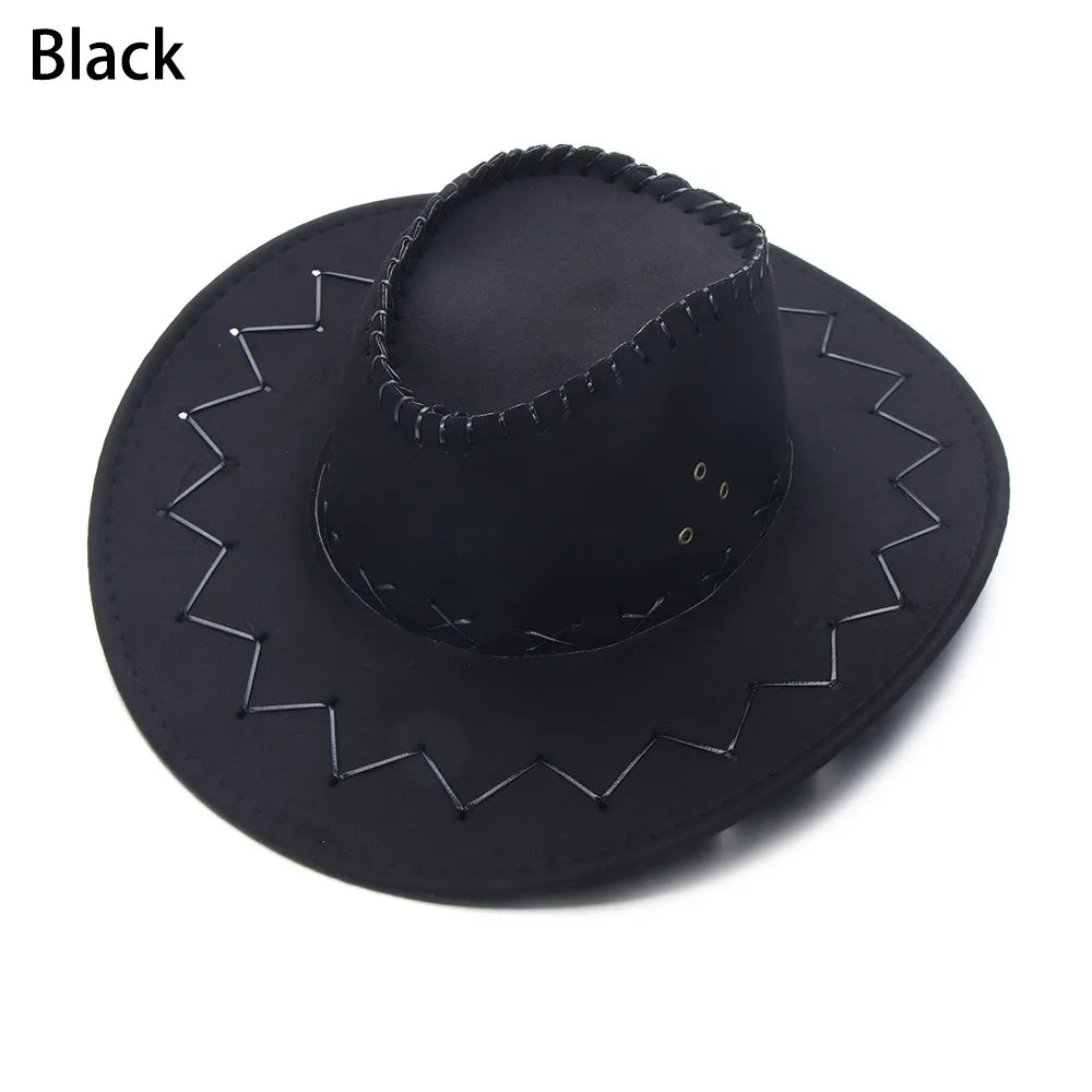 Western Cowboy Hat – Faux Leather Fedora for Men, Women & Kids, Wide Brim Beach & Travel Cap in Black, White & Pink