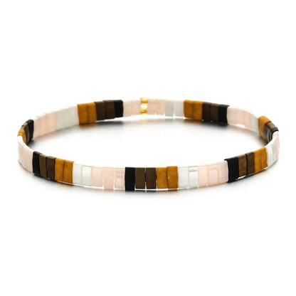 ZMZY Stone Tila Beads Elastic Bracelet for Women – 2025 Fashion Colorful Rainbow Miyuki Tile Bead Jewelry Gift Bracelet