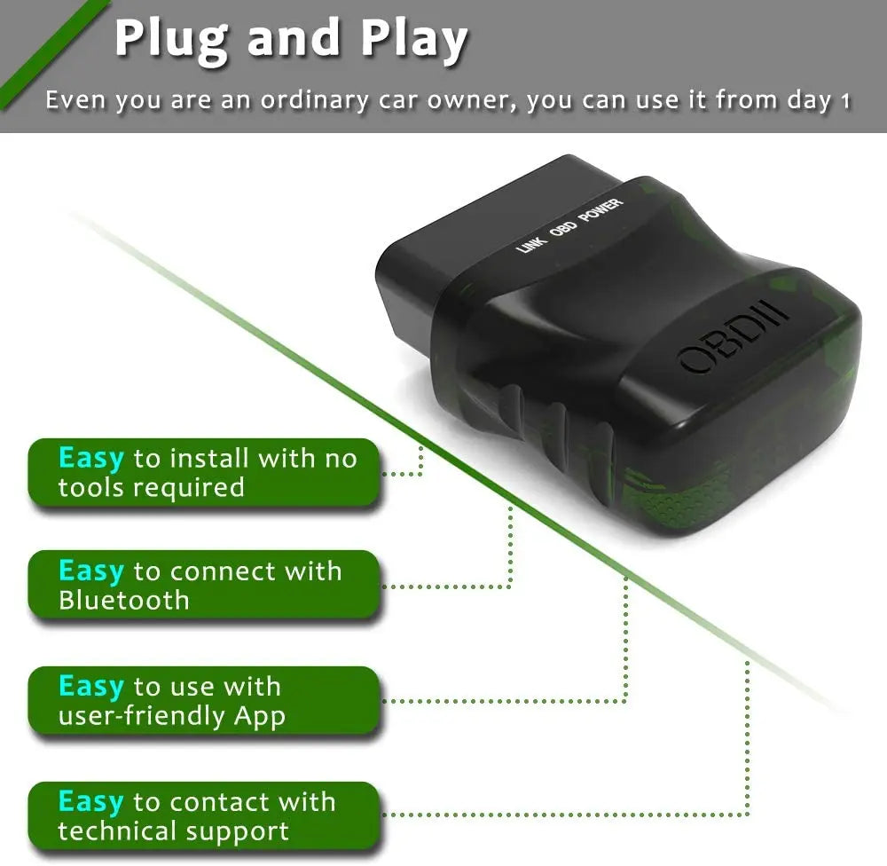 ELM327 Bluetooth 4.0 Car Engine Fault Code Reader – OBD II Scanner for iOS/Android/PC, V1.5 EOBD Diagnostic Tool