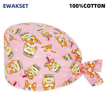 Unisex Soft Scrub Cap – Cartoon Print Surgical Hat for Men and Women, Operating Room Nursing Accessories
