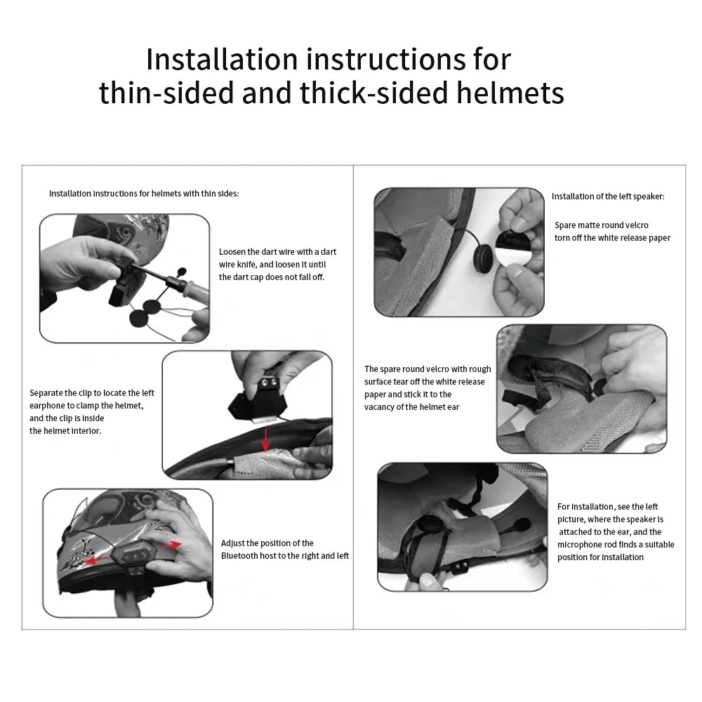 BT12 Motorcycle Helmet Headset - Stereo Bluetooth Earphone, Wireless Hands-Free Mic & Music Player for Motorbike Riders