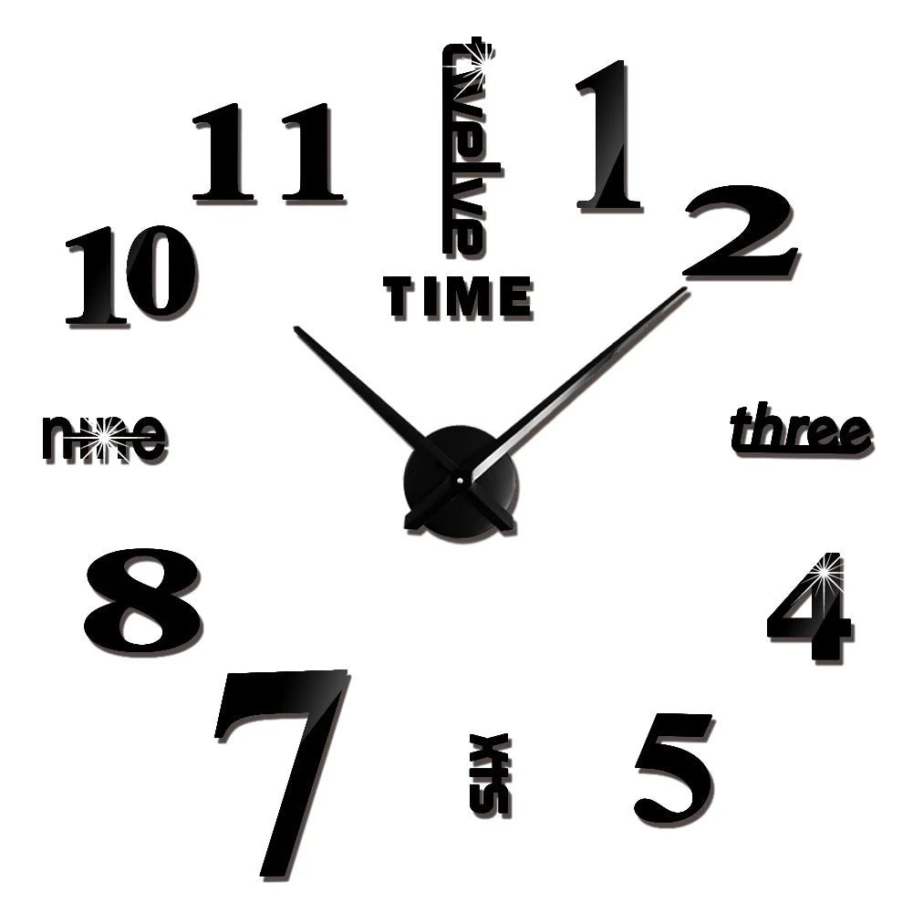 3D DIY Wall Clock - Modern Acrylic Mirror Sticker Quartz Clock For Living Room Decor With Silent Movement