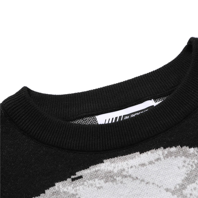 FGKKS Men's Anime Graphic Sweater - Vintage Harajuku Hip Hop Streetwear Cotton Knit Pullover