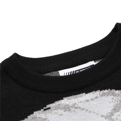 FGKKS Men's Anime Graphic Sweater - Vintage Harajuku Hip Hop Streetwear Cotton Knit Pullover