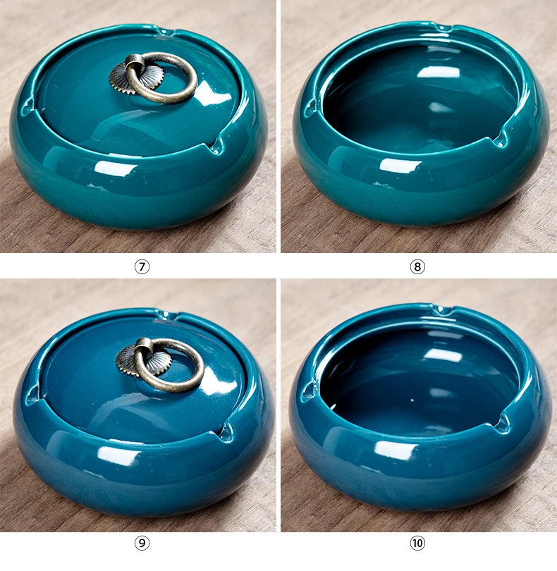 Ceramic Ashtray with Lid - Round Living Room Anti-Fly Ash Cigar Ashtray for Home Decor, Ideal Boyfriend Gift