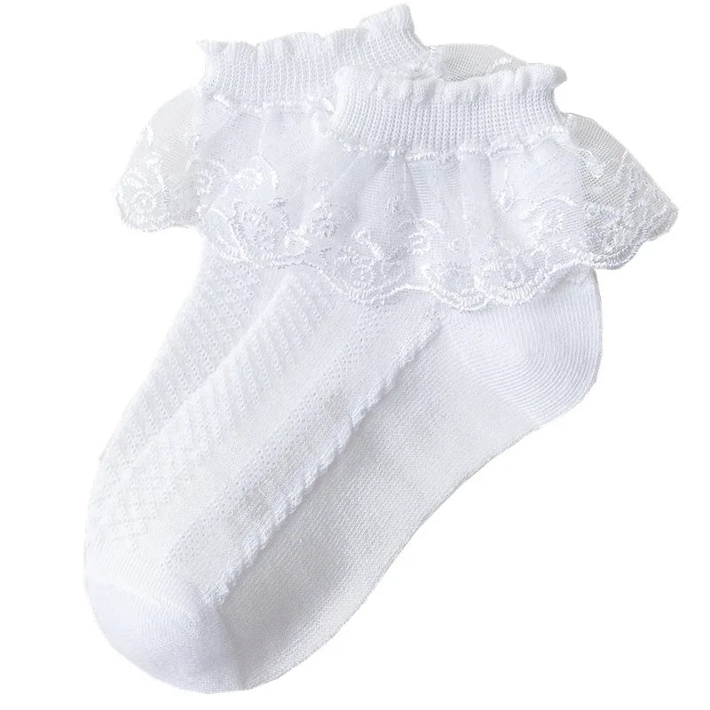 10-Pair Baby Girls’ Lace Ruffle Socks - Breathable Cotton Ankle Socks for Toddlers & Kids