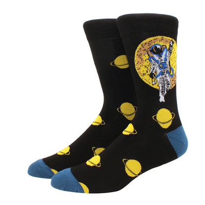 Funny Cartoon Fashion Cotton Socks – Hip Hop Skateboard Style Socks for Men & Women, Beer, Pizza, Astronaut & Pineapple Print Casual Wear Socks