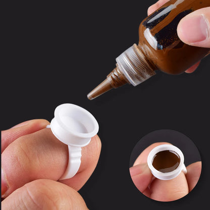 100pcs Disposable Plastic Pigment Rings — 3 Sizes White Ink Holders for Eyebrow Permanent Makeup