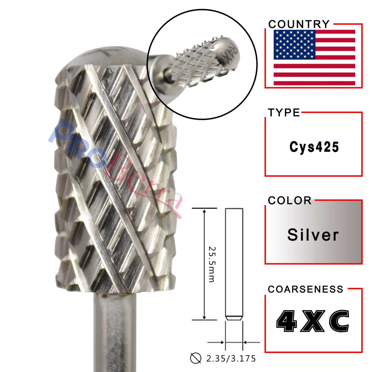 RolinStar 6.6 Large Barrel 4XC Nail Drill Bits – 7 Colors Gold, Silver, Dark Purple, Blue, Rainbow, Rose Gold Milling Tool