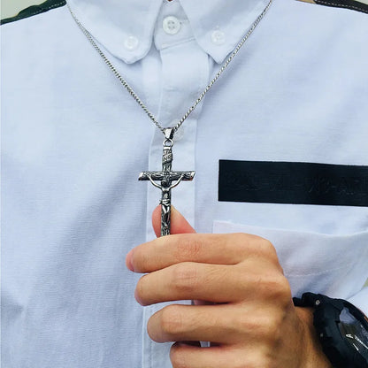 Vnox Cross Necklace for Men & Women – Gold Stainless Steel Jesus Pendant, Catholic Faith Jewelry for Church Prayer