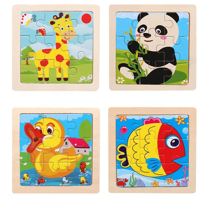 11cm Kids Wooden Jigsaw Puzzle – Cartoon Animal & Vehicle Montessori Educational Toys
