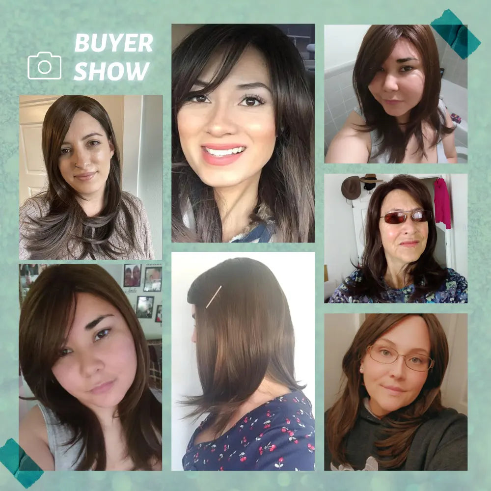 ESIN Synthetic Dark Brown Wig for Women - Long Wavy Wig with Bangs, Heat Resistant for Party & Daily Use