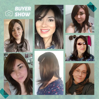 ESIN Synthetic Dark Brown Wig for Women - Long Wavy Wig with Bangs, Heat Resistant for Party & Daily Use