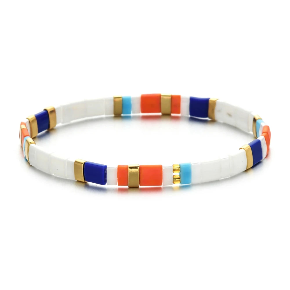 ZMZY Stone Tila Beads Elastic Bracelet for Women – 2025 Fashion Colorful Rainbow Miyuki Tile Bead Jewelry Gift Bracelet