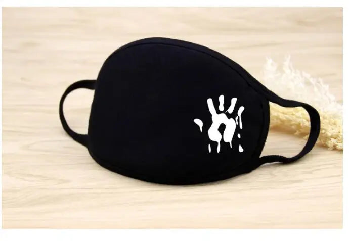 Black Cartoon Animal Face Mask – Unisex Winter Cotton Half Face Mask, Dustproof & Thickened for Cycling