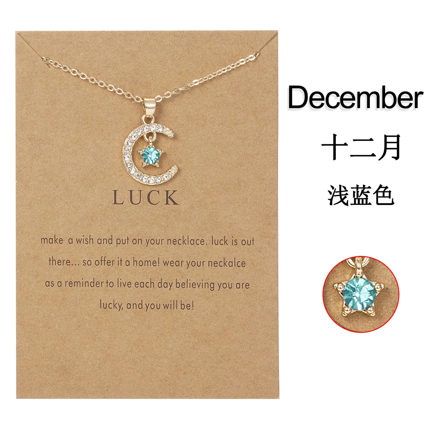 Fashion Birthstone Moon & Star Crystal Pendant Necklace – Women’s Clavicle Chain Choker Jewelry Gift for Parties & Birthdays