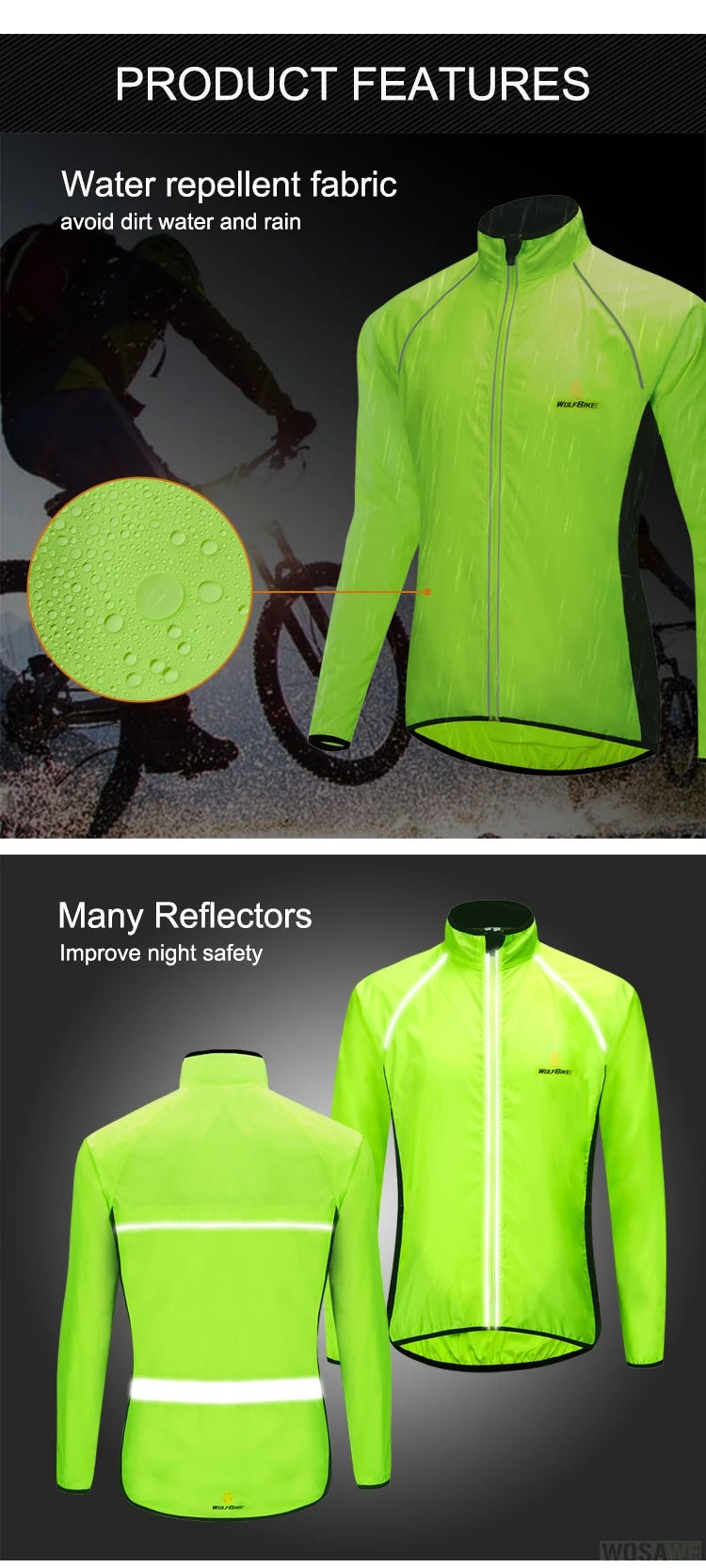 WOSAWE Men's Windproof Waterproof Cycling Jacket – Reflective MTB Bike Windbreaker & Vest