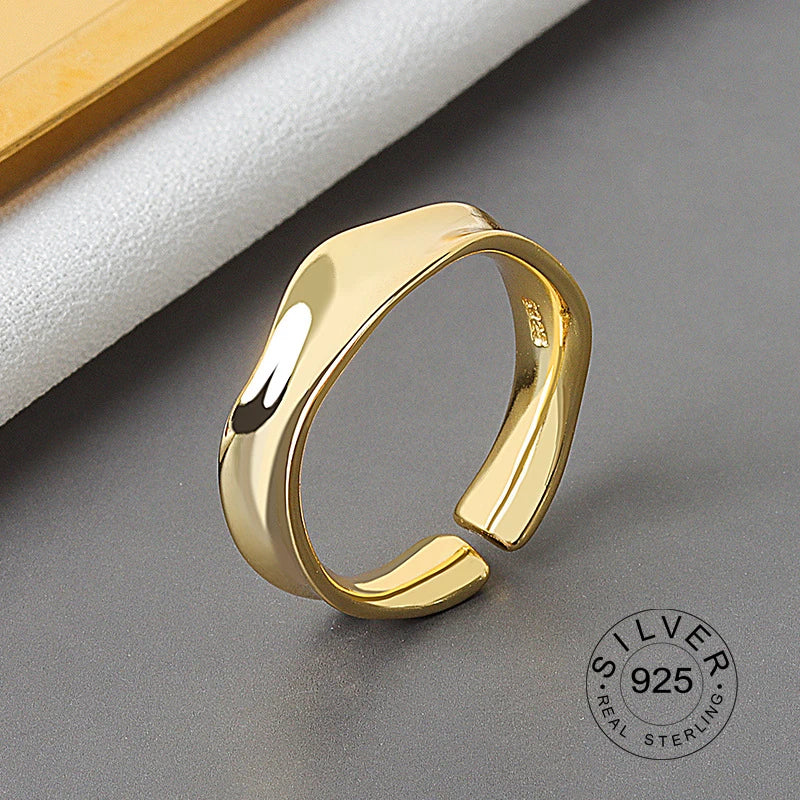 925 Sterling Silver Women’s Open Wave Ring – Irregular Wide Noodle Design Gift