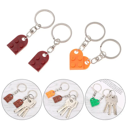 Love Heart Building Block Keychains - Matching Couple and Friendship Key Rings, Separable Brick Heart Gift