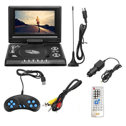 7.8-Inch Portable HD DVD Player - 16:9 Rotating LCD Screen with USB, SD Card, CD, MP3 & Game Support