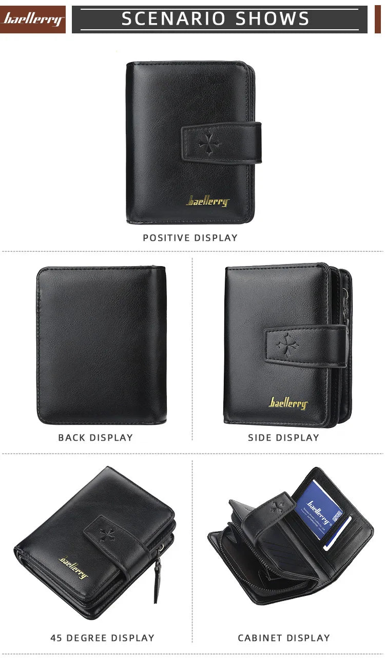 New Business Men’s Wallet — High-Quality PU Leather Zipper Card & Coin Holder, Vintage Male Purse