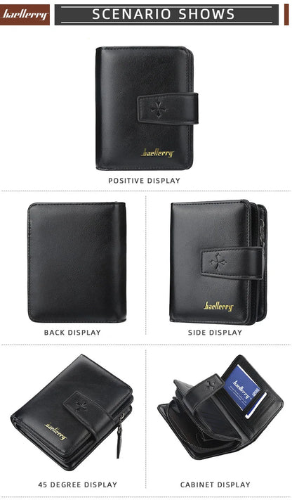 New Business Men’s Wallet — High-Quality PU Leather Zipper Card & Coin Holder, Vintage Male Purse